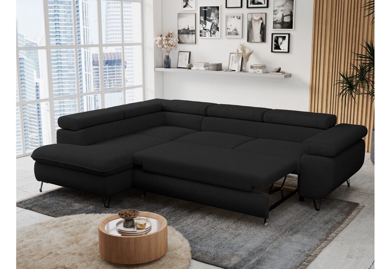 Narożnik PETER L - strona lewa - czarny, boucle