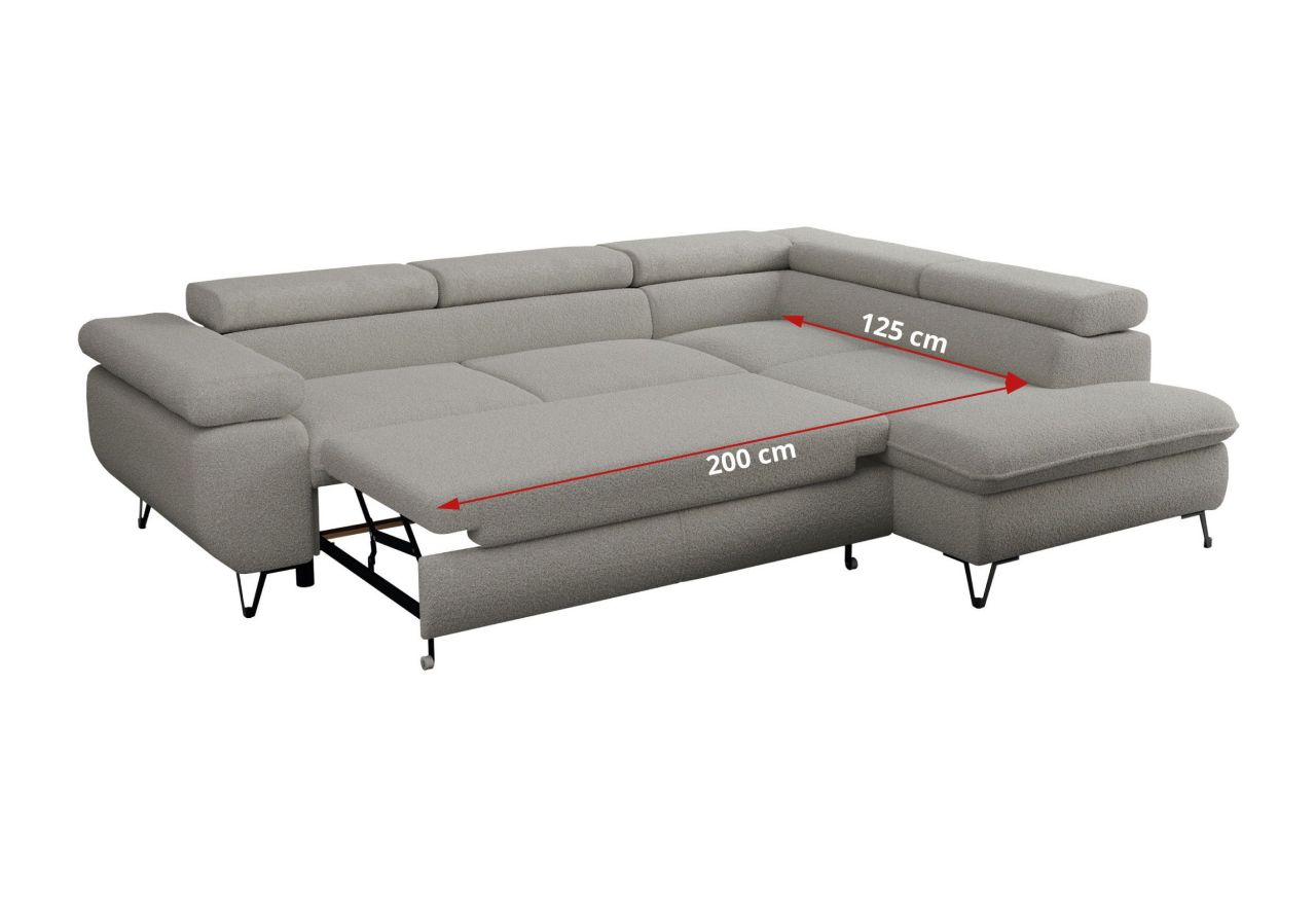 Narożnik PETER L - strona lewa - jasnoszary, boucle