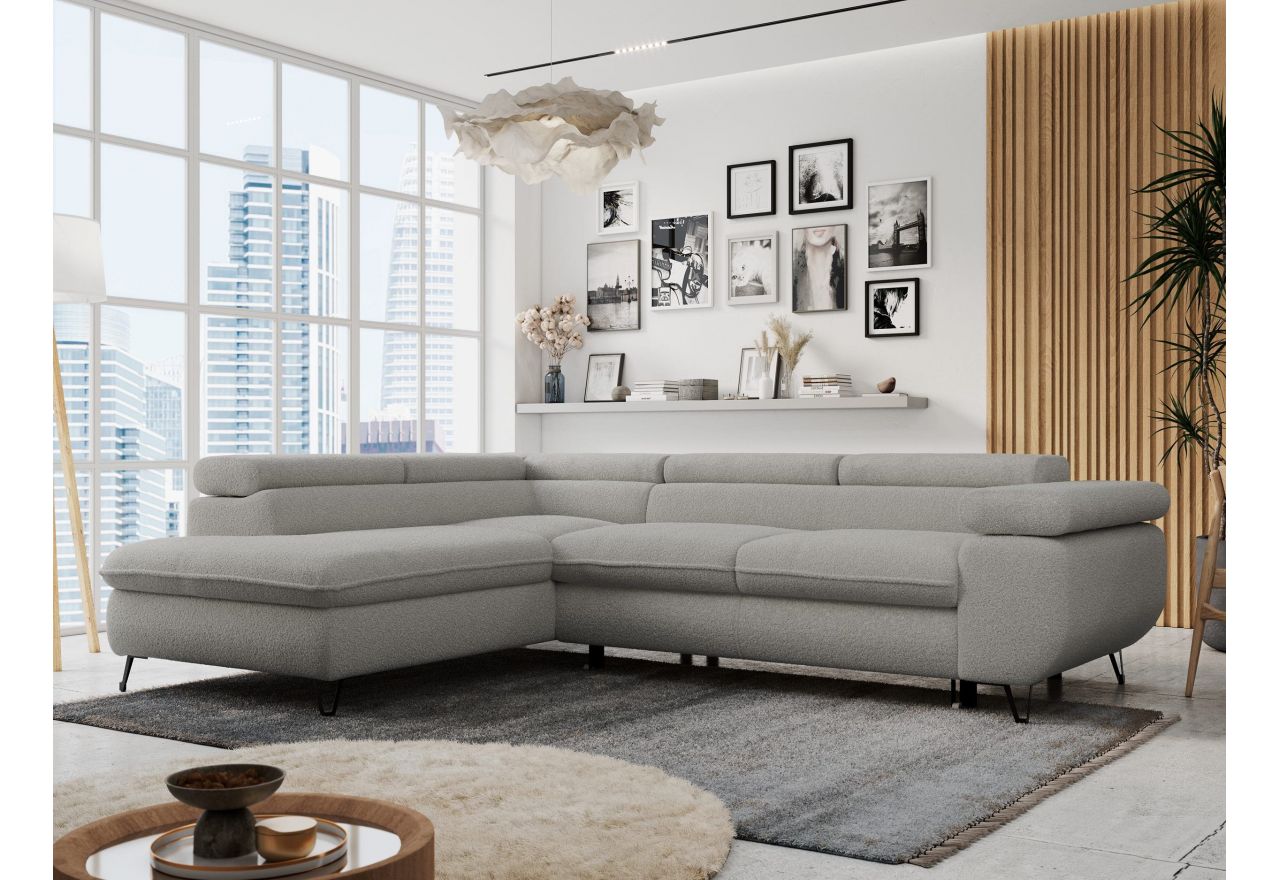 Narożnik PETER L - strona lewa - jasnoszary, boucle