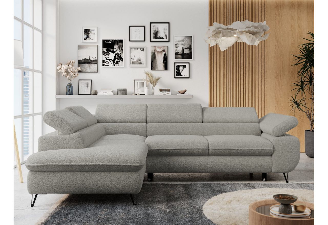 Narożnik PETER L - strona lewa - jasnoszary, boucle