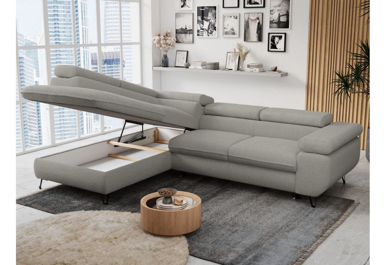 Narożnik PETER L - strona lewa - jasnoszary, boucle