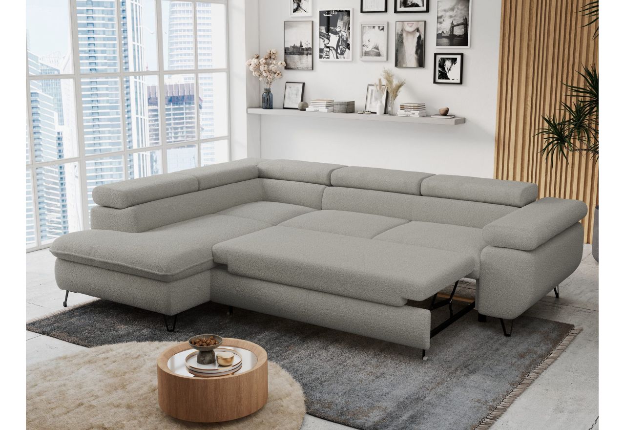 Narożnik PETER L - strona lewa - jasnoszary, boucle