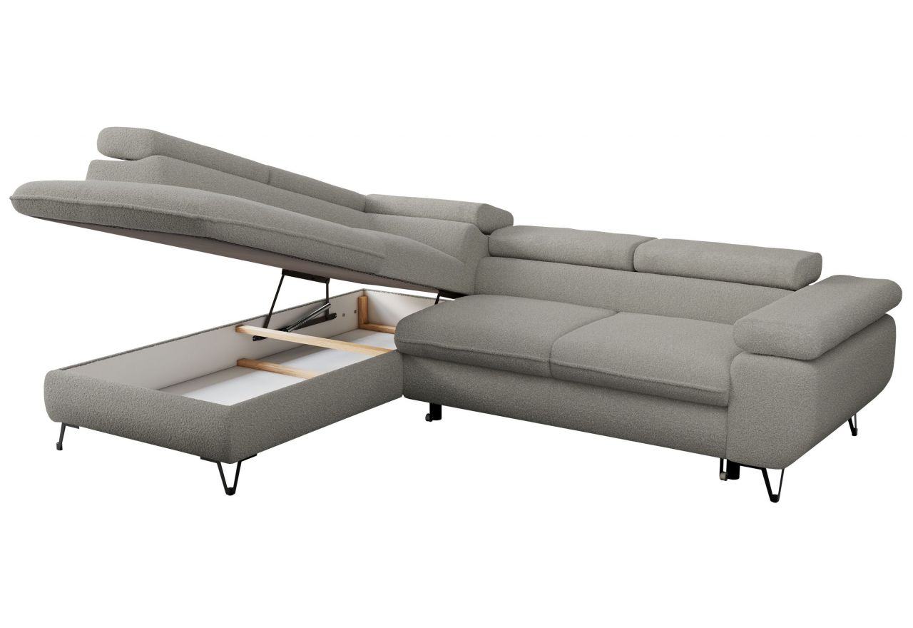 Narożnik PETER L - strona lewa - jasnoszary, boucle