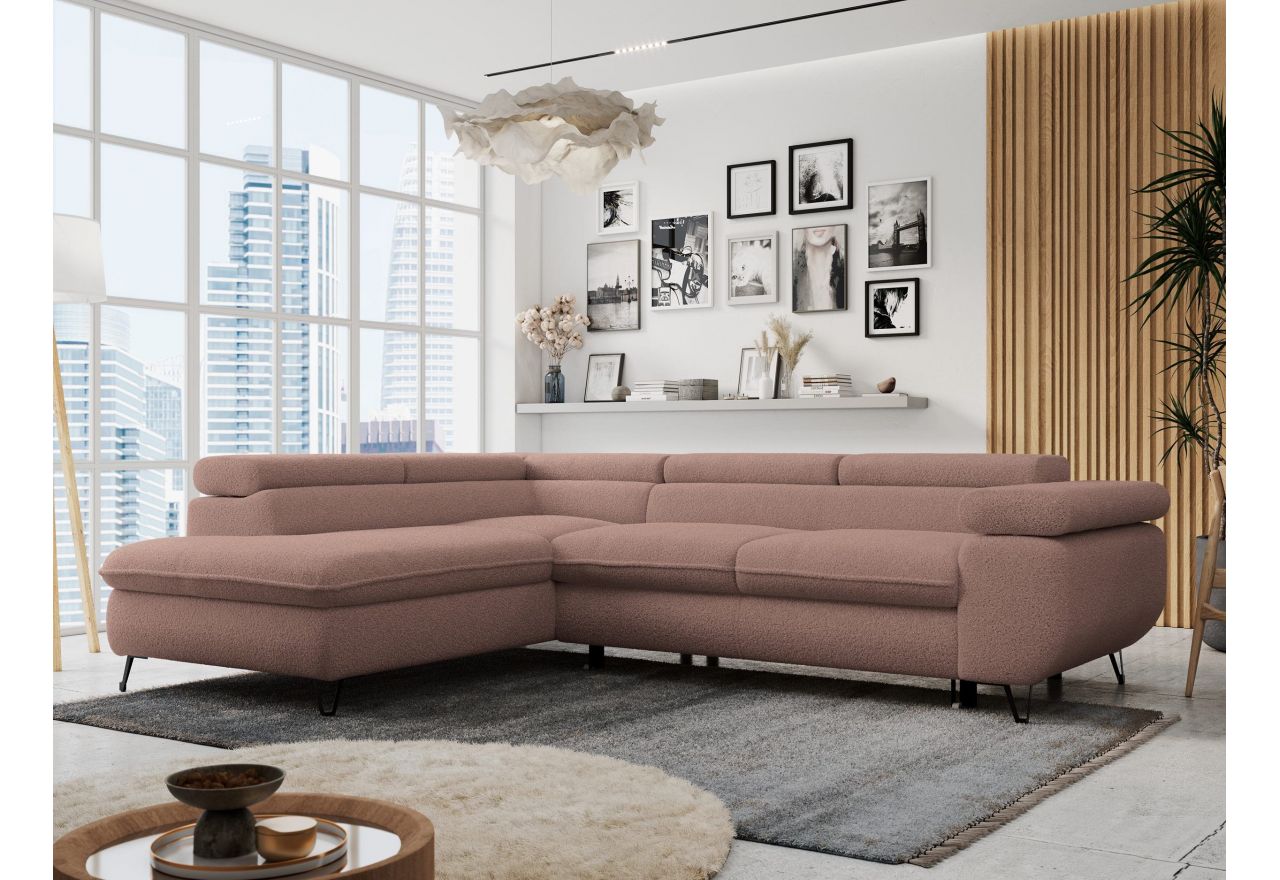 Narożnik PETER L - strona lewa - różowy, boucle