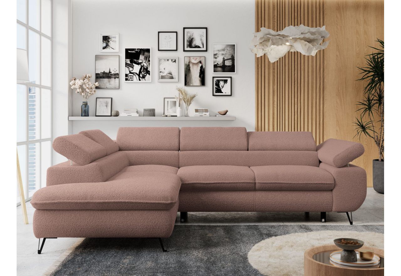 Narożnik PETER L - strona lewa - różowy, boucle