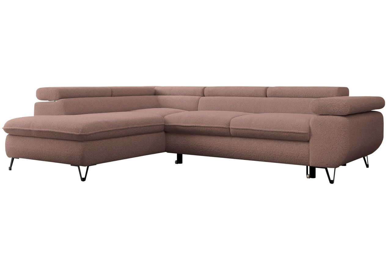 Narożnik PETER L - strona lewa - różowy, boucle