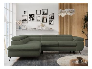 Narożnik PETER L - strona lewa - ciemnozielony, boucle