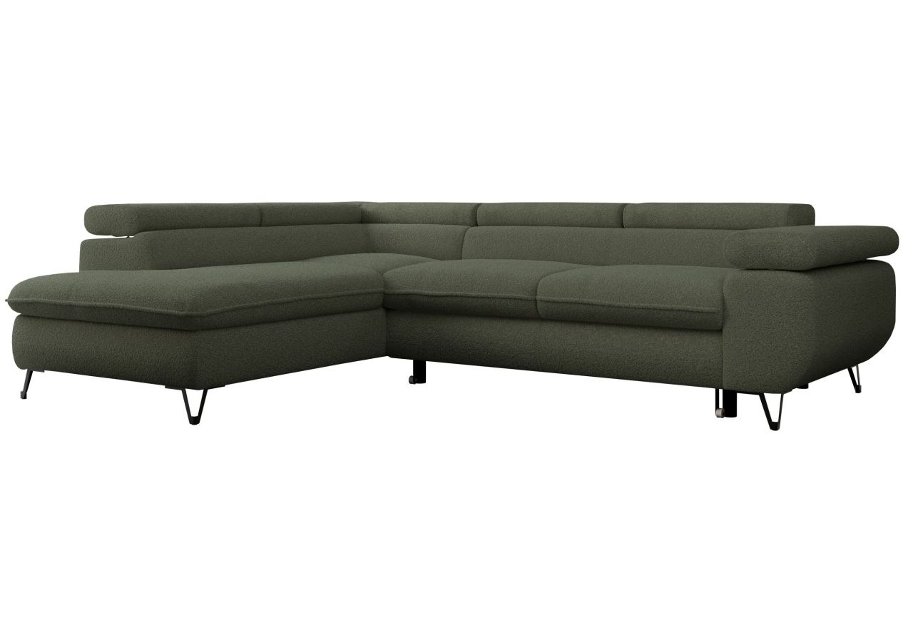 Narożnik PETER L - strona lewa - ciemnozielony, boucle