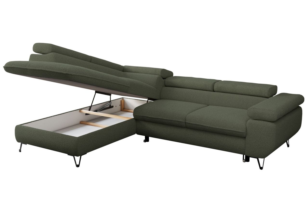 Narożnik PETER L - strona lewa - ciemnozielony, boucle