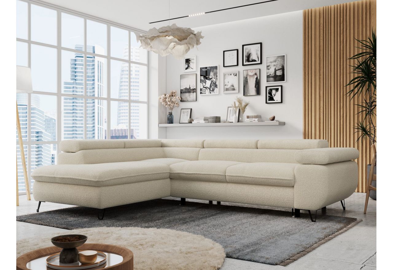 Narożnik PETER L - strona lewa - beżowy, boucle