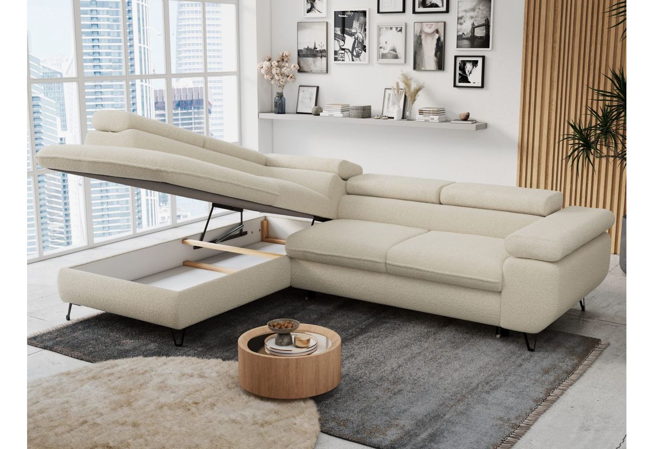 Narożnik PETER L - strona lewa - beżowy, boucle