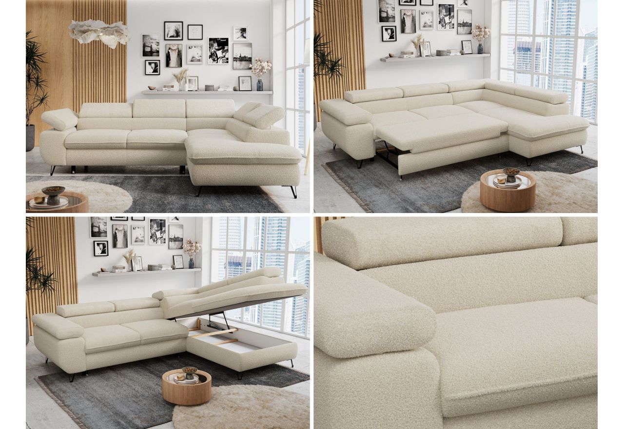 Narożnik PETER L - strona lewa - beżowy, boucle