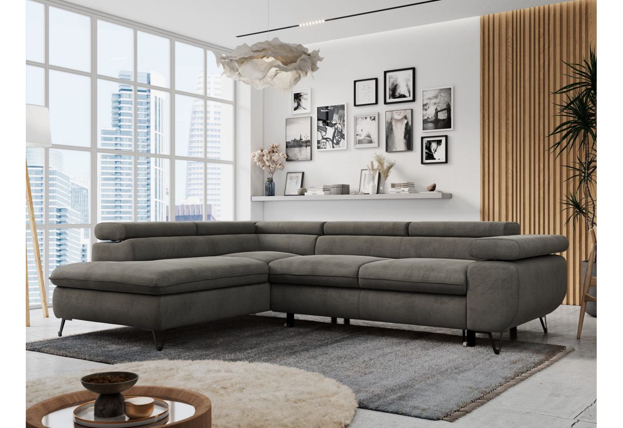 Narożnik PETER L - strona lewa - ciemnoszary, welwet