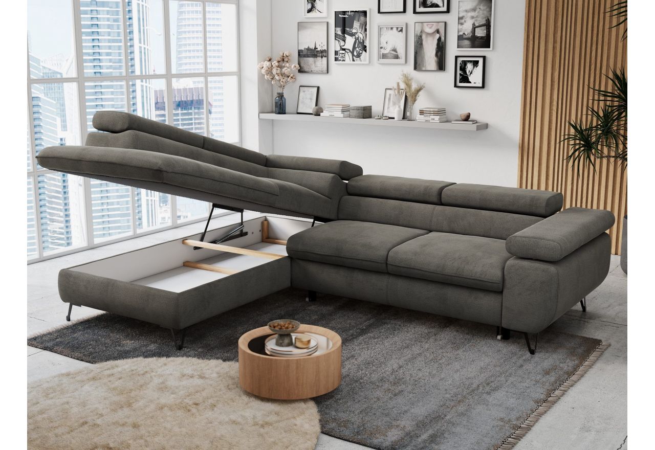 Narożnik PETER L - strona lewa - ciemnoszary, welwet