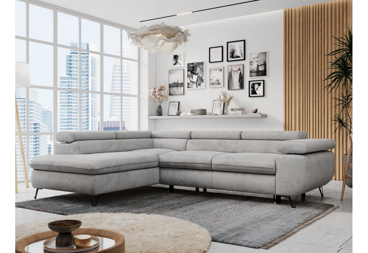 Narożnik PETER L - strona lewa - jasnoszary, welwet