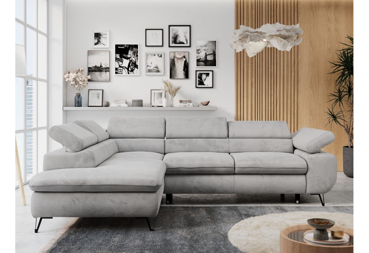 Narożnik PETER L - strona lewa - jasnoszary, welwet