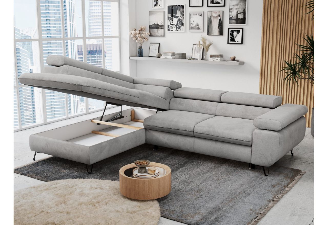 Narożnik PETER L - strona lewa - jasnoszary, welwet