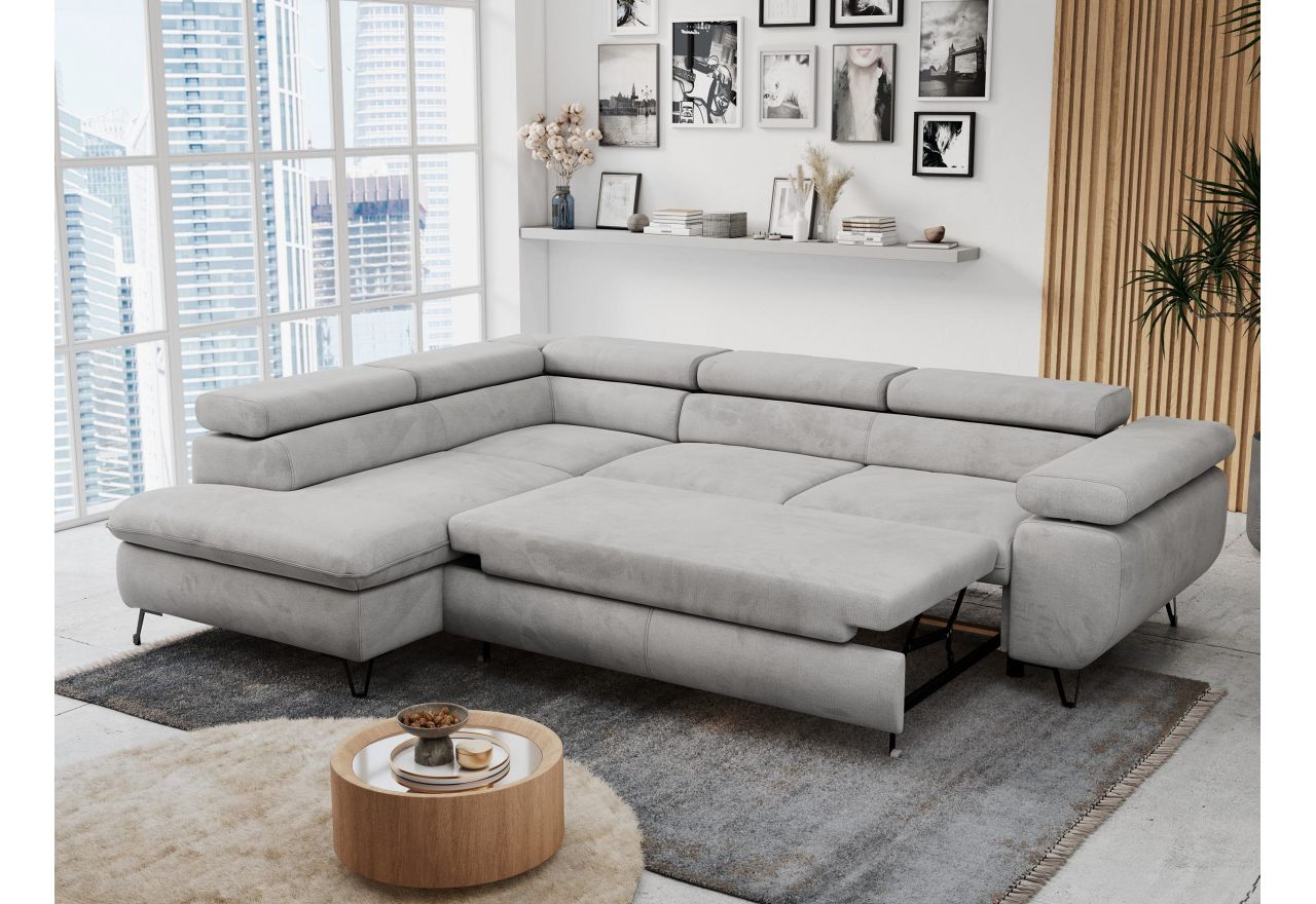 Narożnik PETER L - strona lewa - jasnoszary, welwet