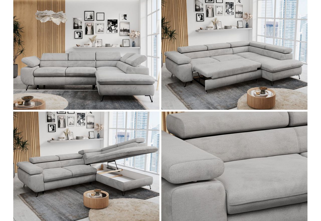 Narożnik PETER L - strona lewa - jasnoszary, welwet