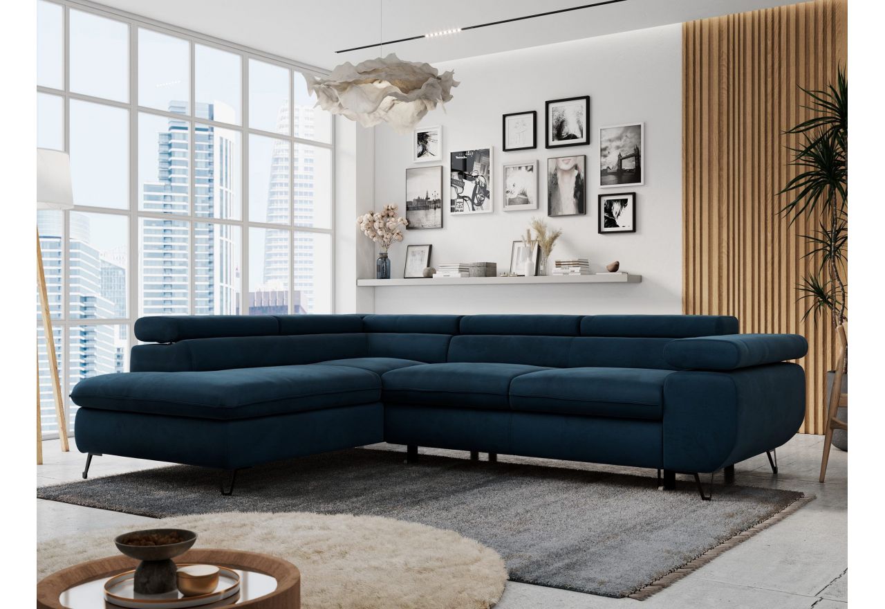 Narożnik PETER L - strona lewa - ciemnoniebieski, welwet