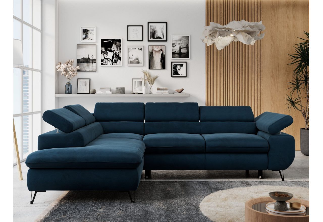 Narożnik PETER L - strona lewa - ciemnoniebieski, welwet