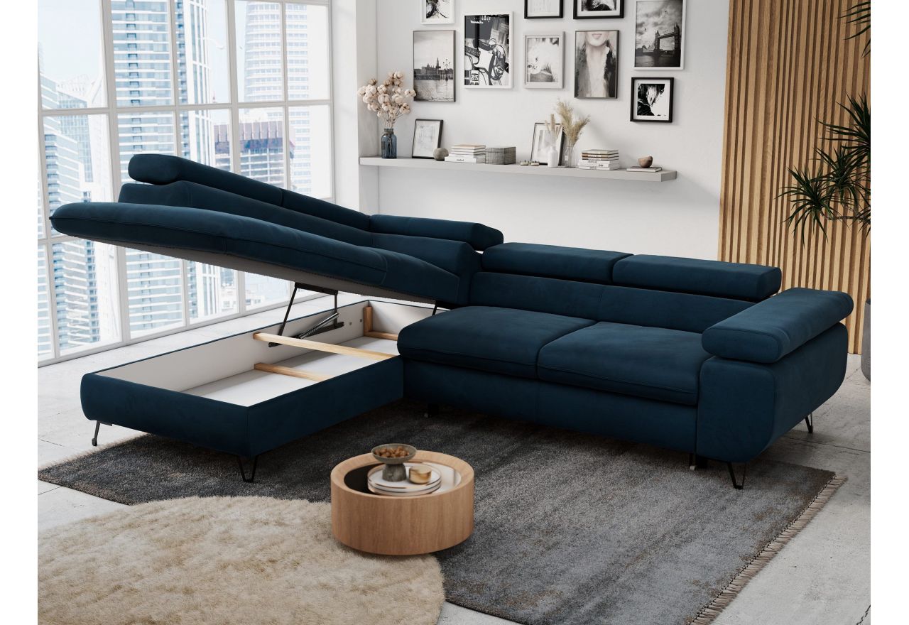 Narożnik PETER L - strona lewa - ciemnoniebieski, welwet