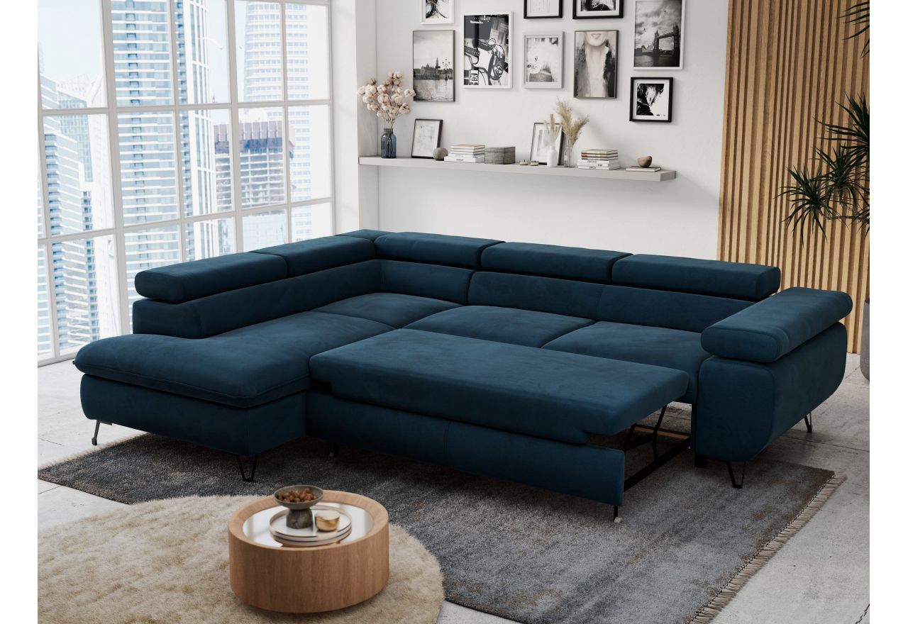 Narożnik PETER L - strona lewa - ciemnoniebieski, welwet
