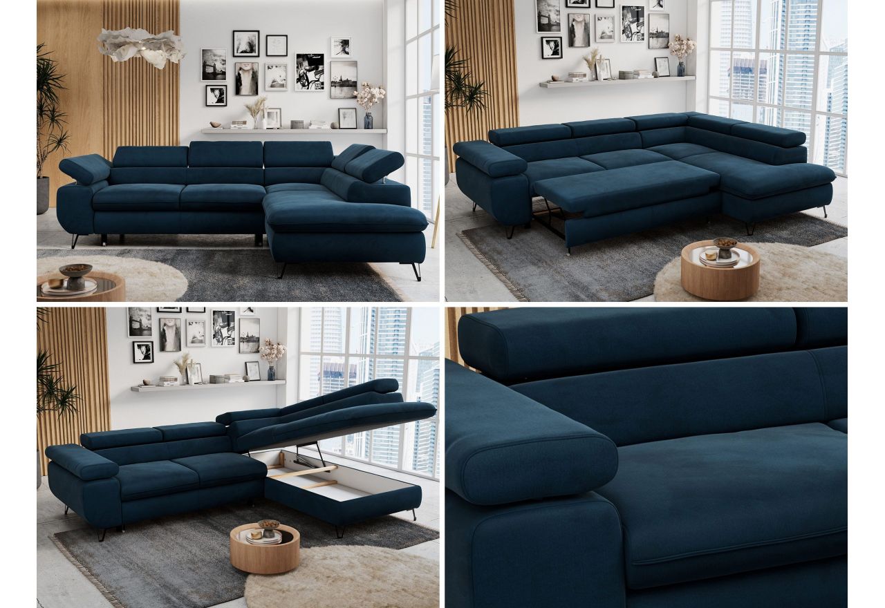 Narożnik PETER L - strona lewa - ciemnoniebieski, welwet