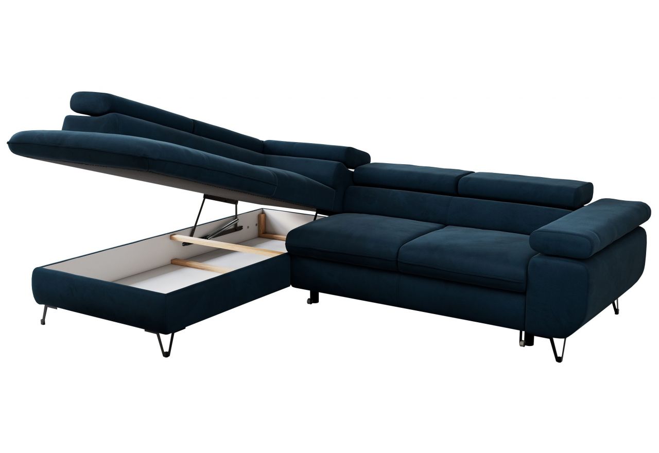 Narożnik PETER L - strona lewa - ciemnoniebieski, welwet