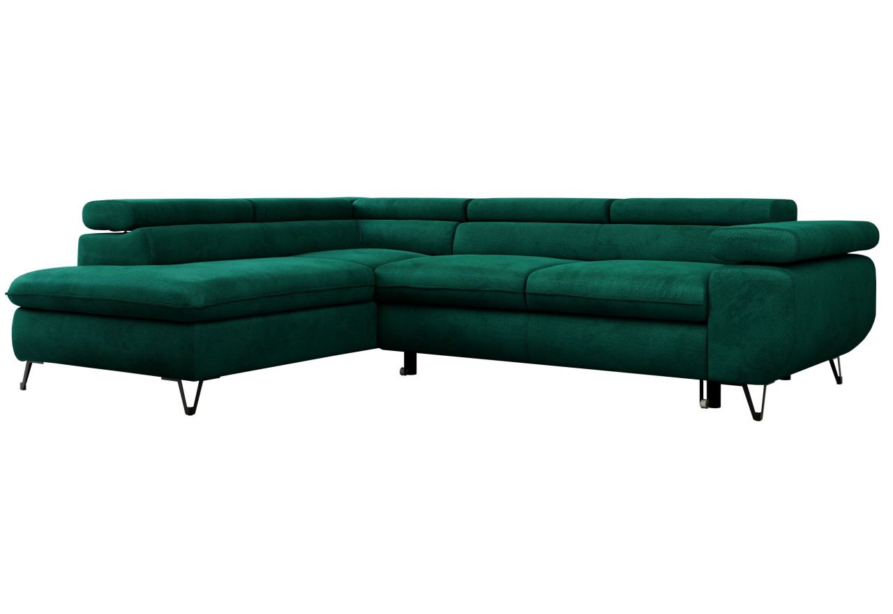 Narożnik PETER L - strona lewa - ciemnozielony, welwet