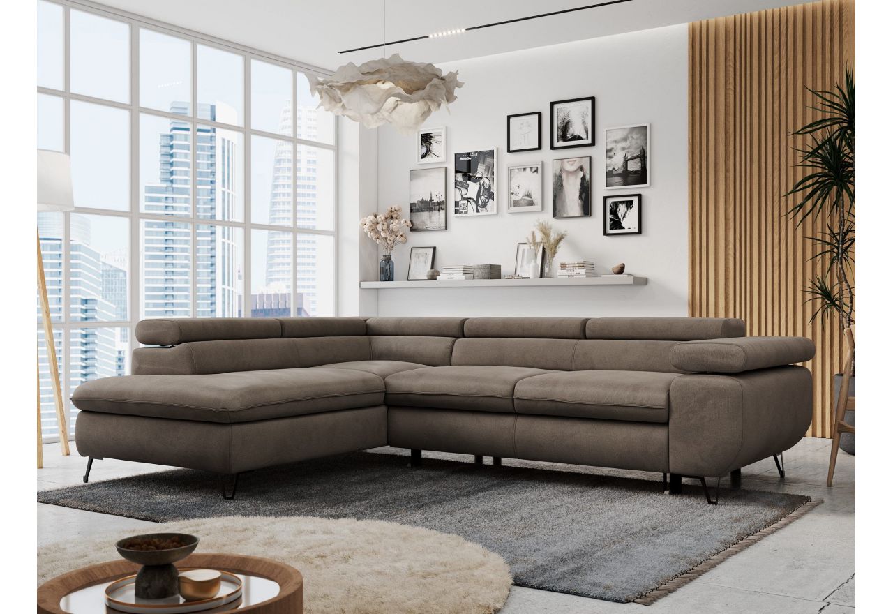 Narożnik PETER L - strona lewa - brązowy, welwet