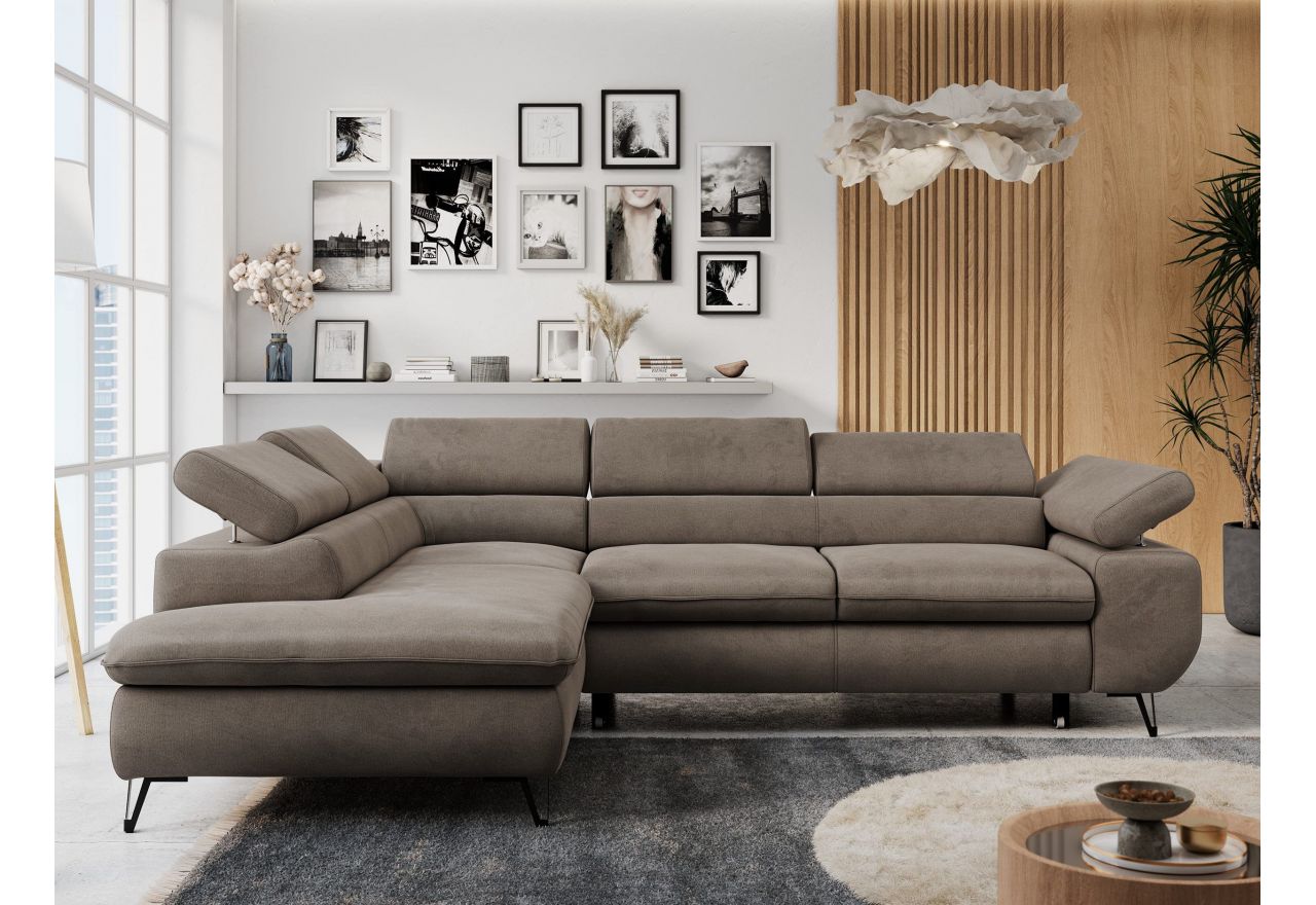 Narożnik PETER L - strona lewa - brązowy, welwet