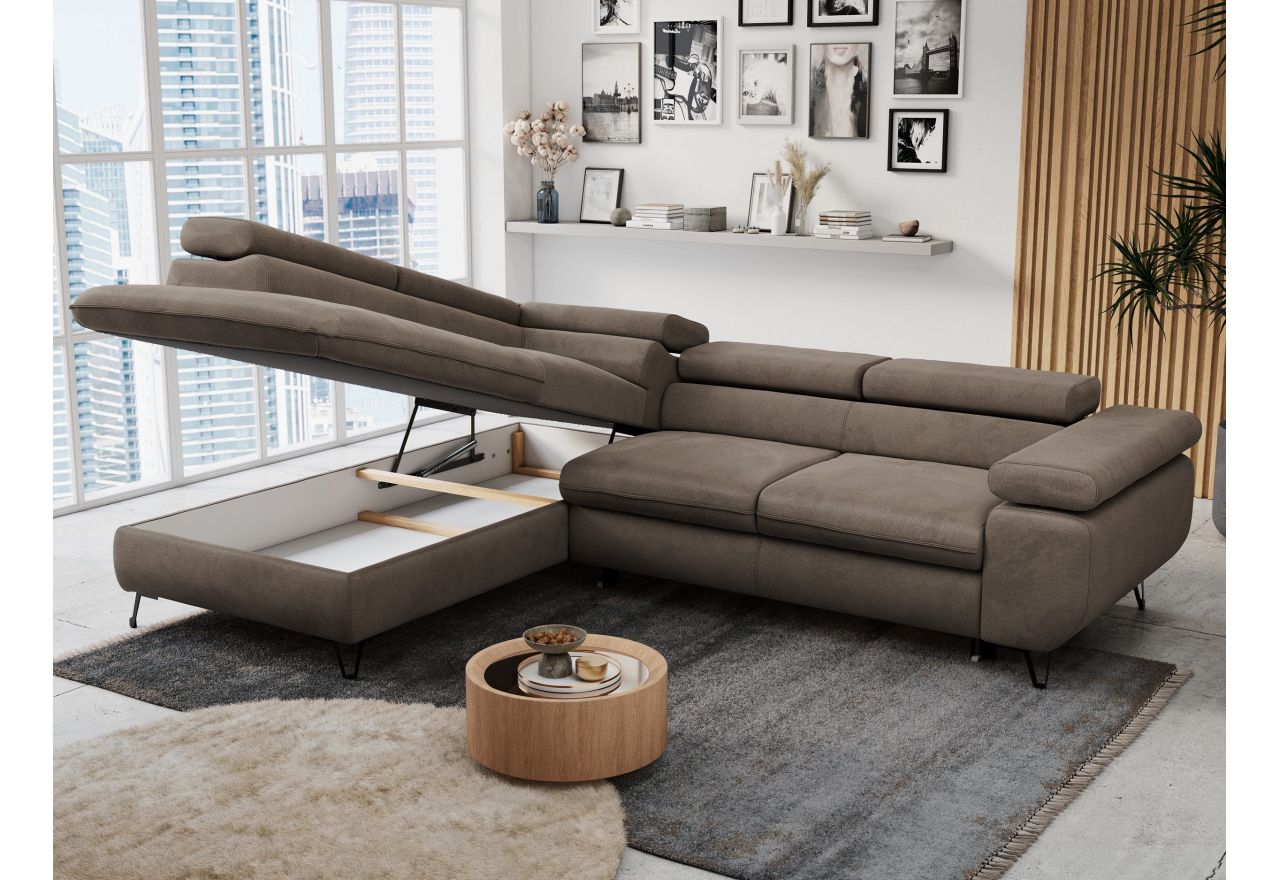 Narożnik PETER L - strona lewa - brązowy, welwet