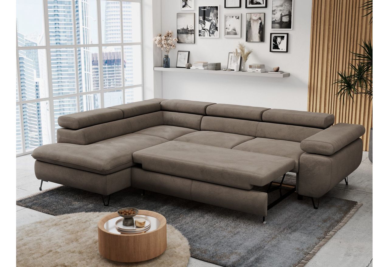 Narożnik PETER L - strona lewa - brązowy, welwet