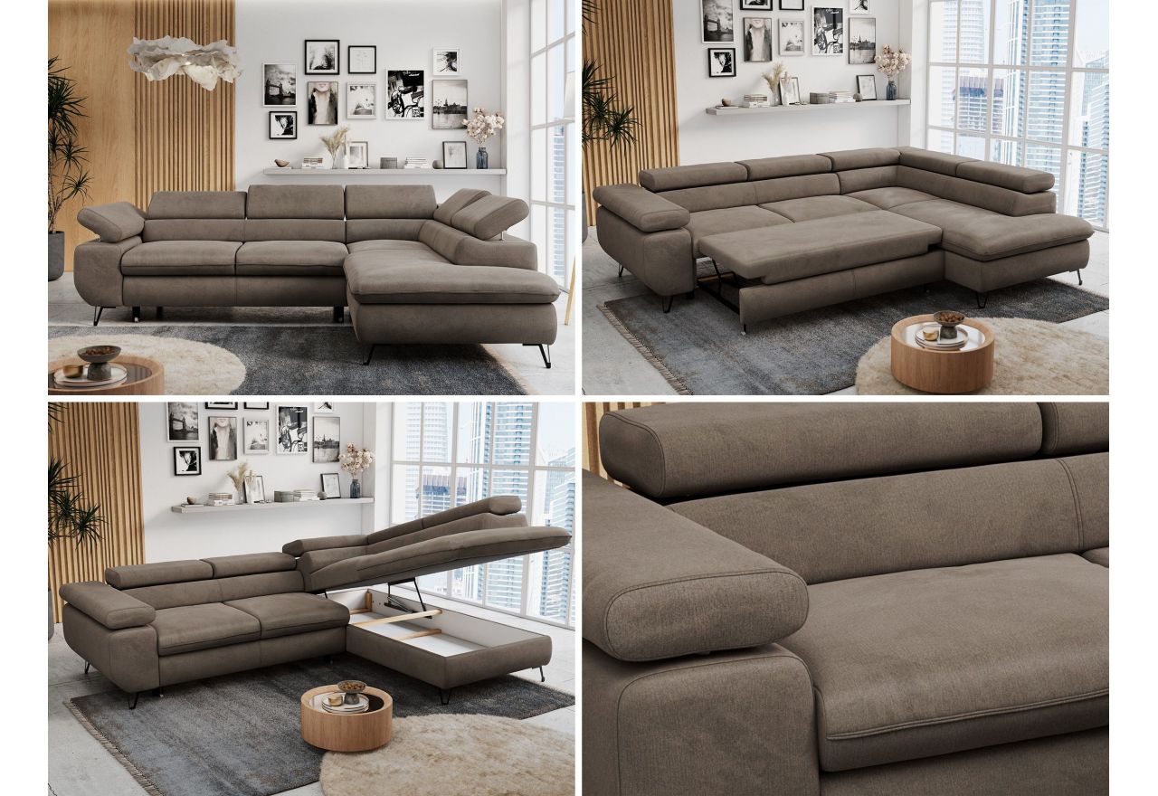 Narożnik PETER L - strona lewa - brązowy, welwet