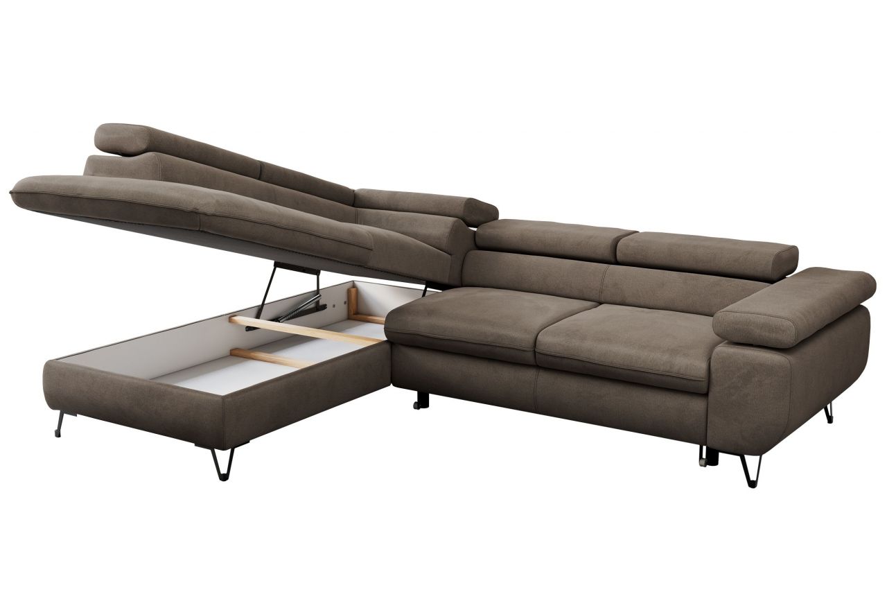 Narożnik PETER L - strona lewa - brązowy, welwet