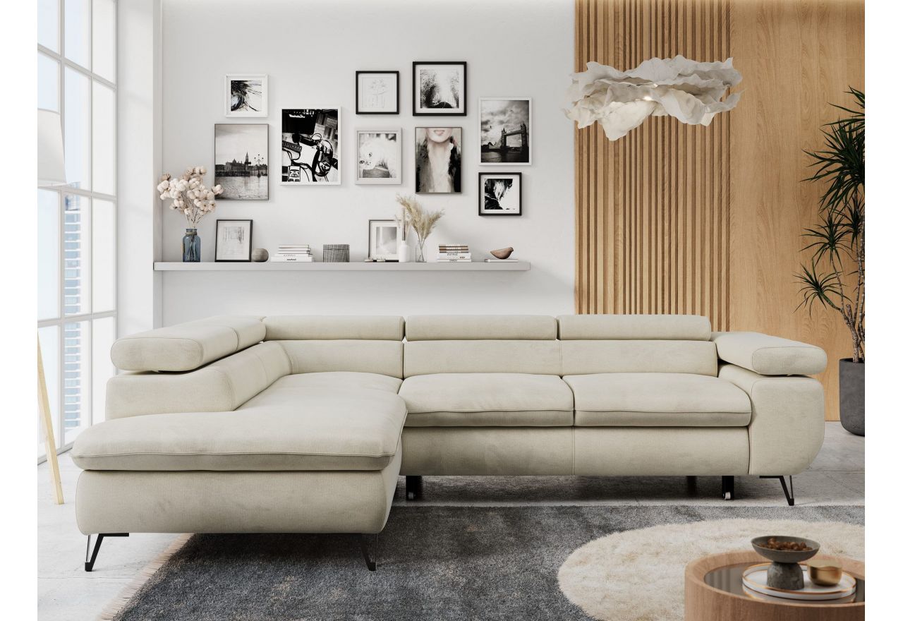 Narożnik PETER L - strona lewa - beżowy, welwet