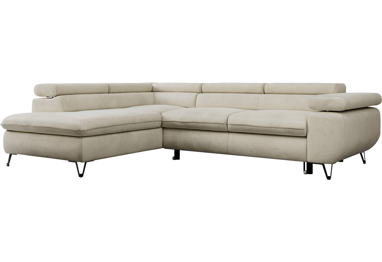 Narożnik PETER L - strona lewa - beżowy, welwet