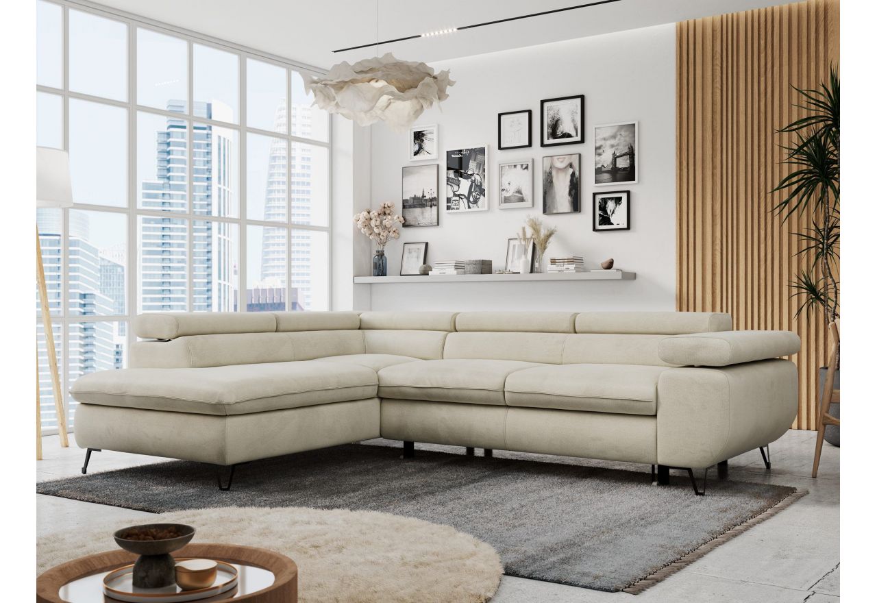 Narożnik PETER L - strona lewa - beżowy, welwet