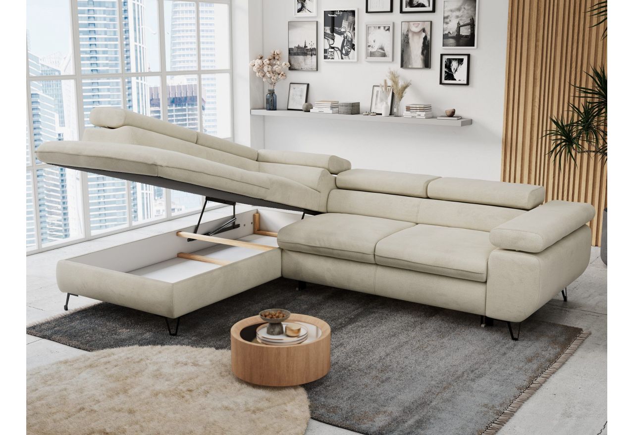 Narożnik PETER L - strona lewa - beżowy, welwet