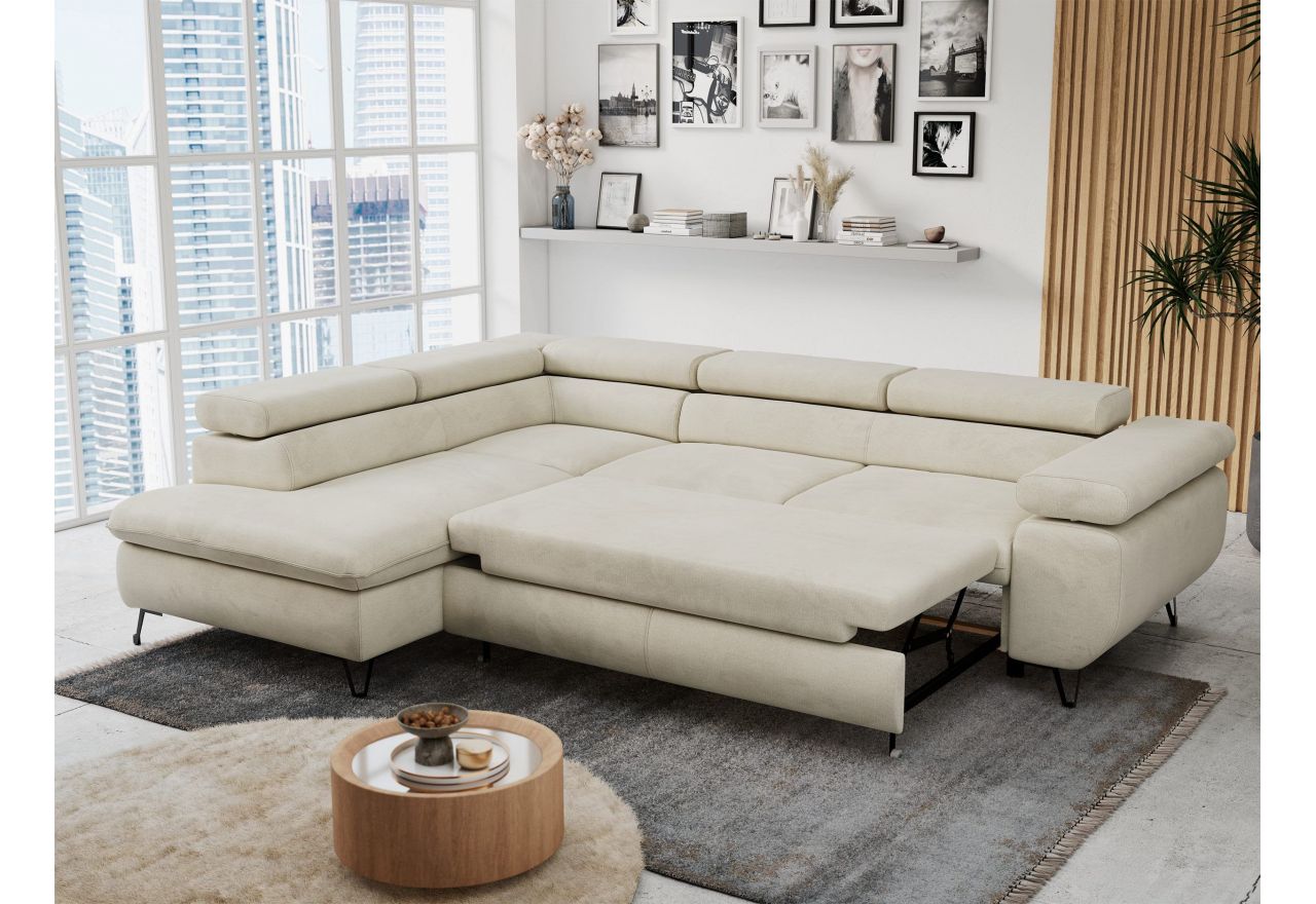 Narożnik PETER L - strona lewa - beżowy, welwet