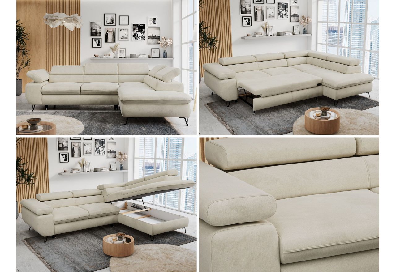 Narożnik PETER L - strona lewa - beżowy, welwet