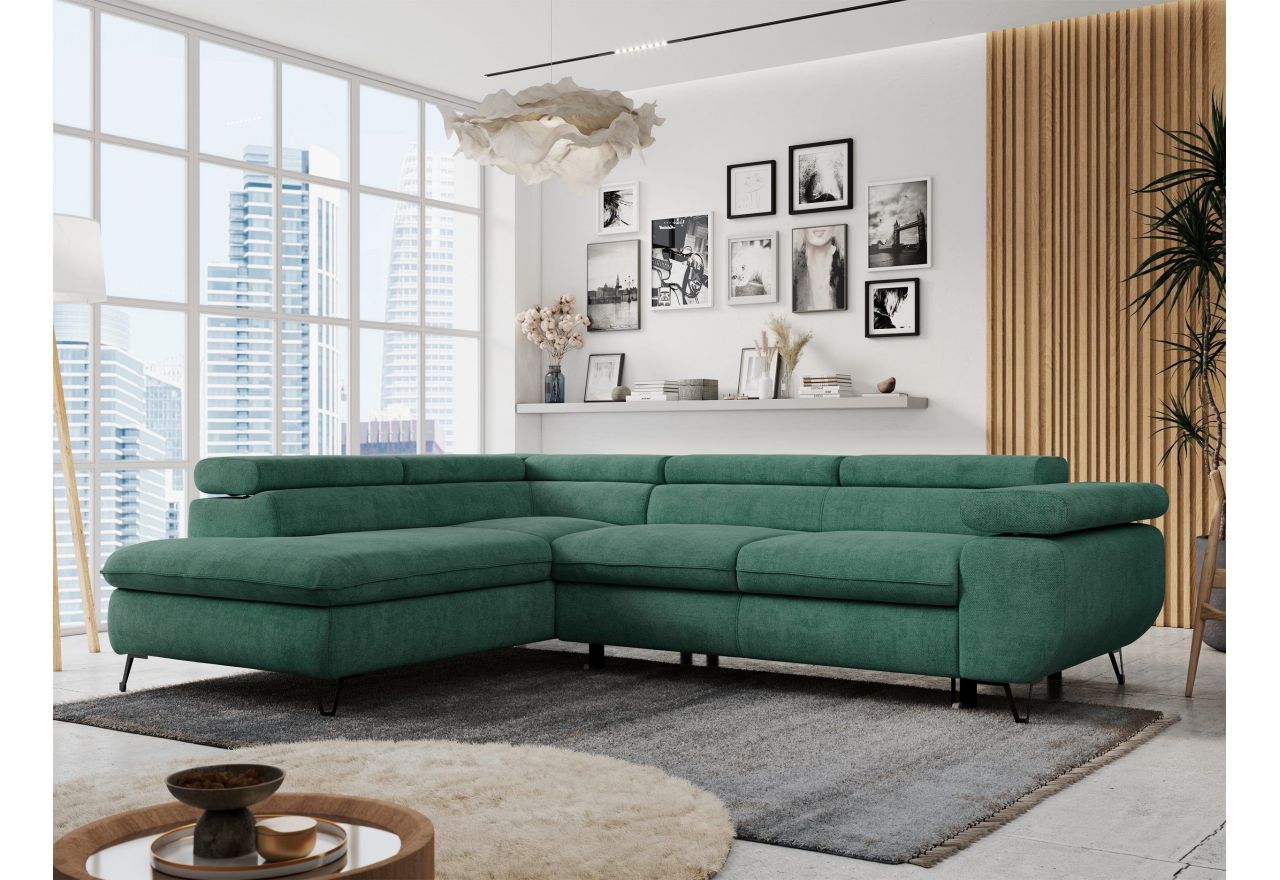 Narożnik PETER L - strona lewa - ciemnozielony, struktura