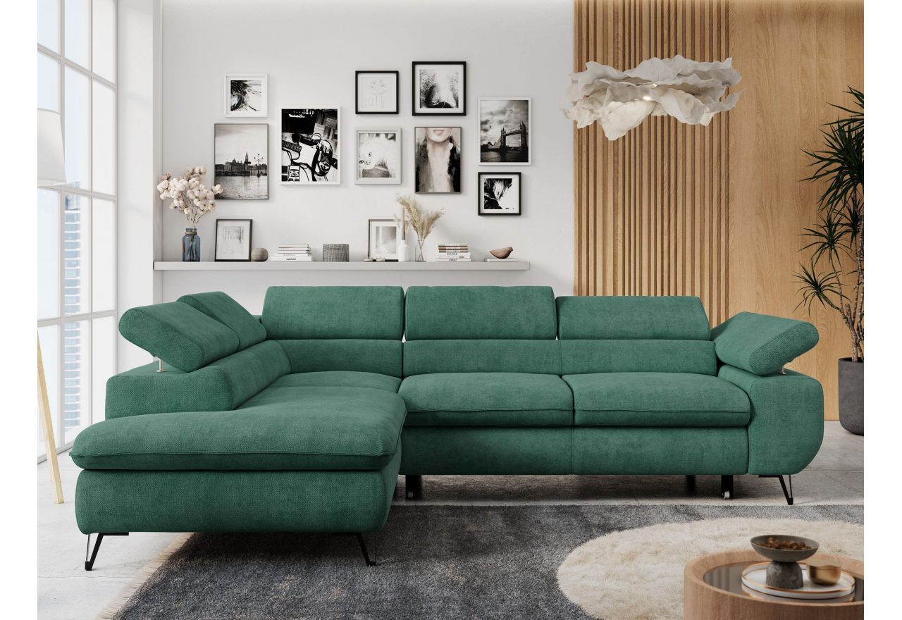 Narożnik PETER L - strona lewa - ciemnozielony, struktura