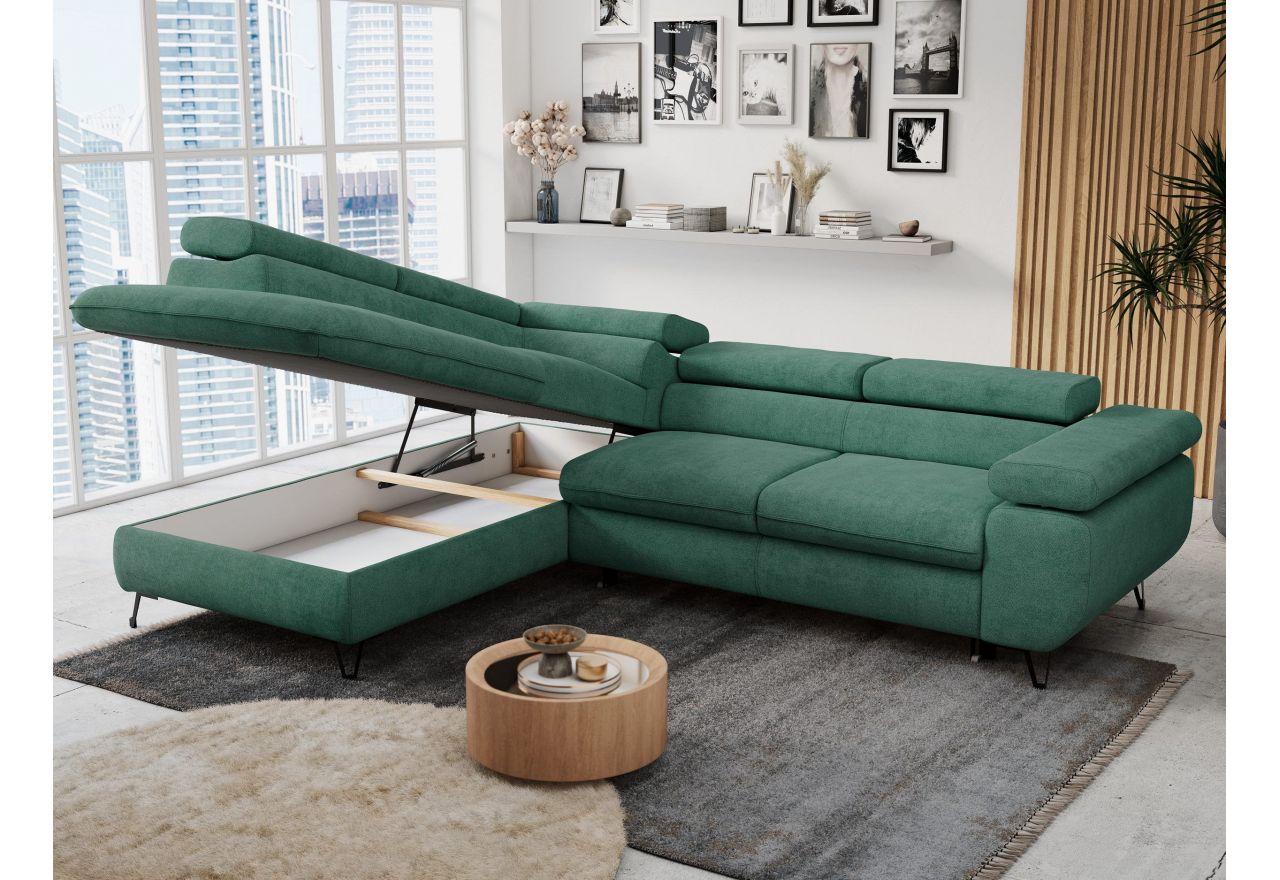 Narożnik PETER L - strona lewa - ciemnozielony, struktura