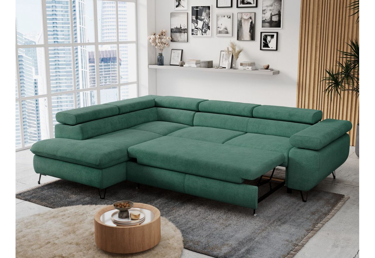 Narożnik PETER L - strona lewa - ciemnozielony, struktura