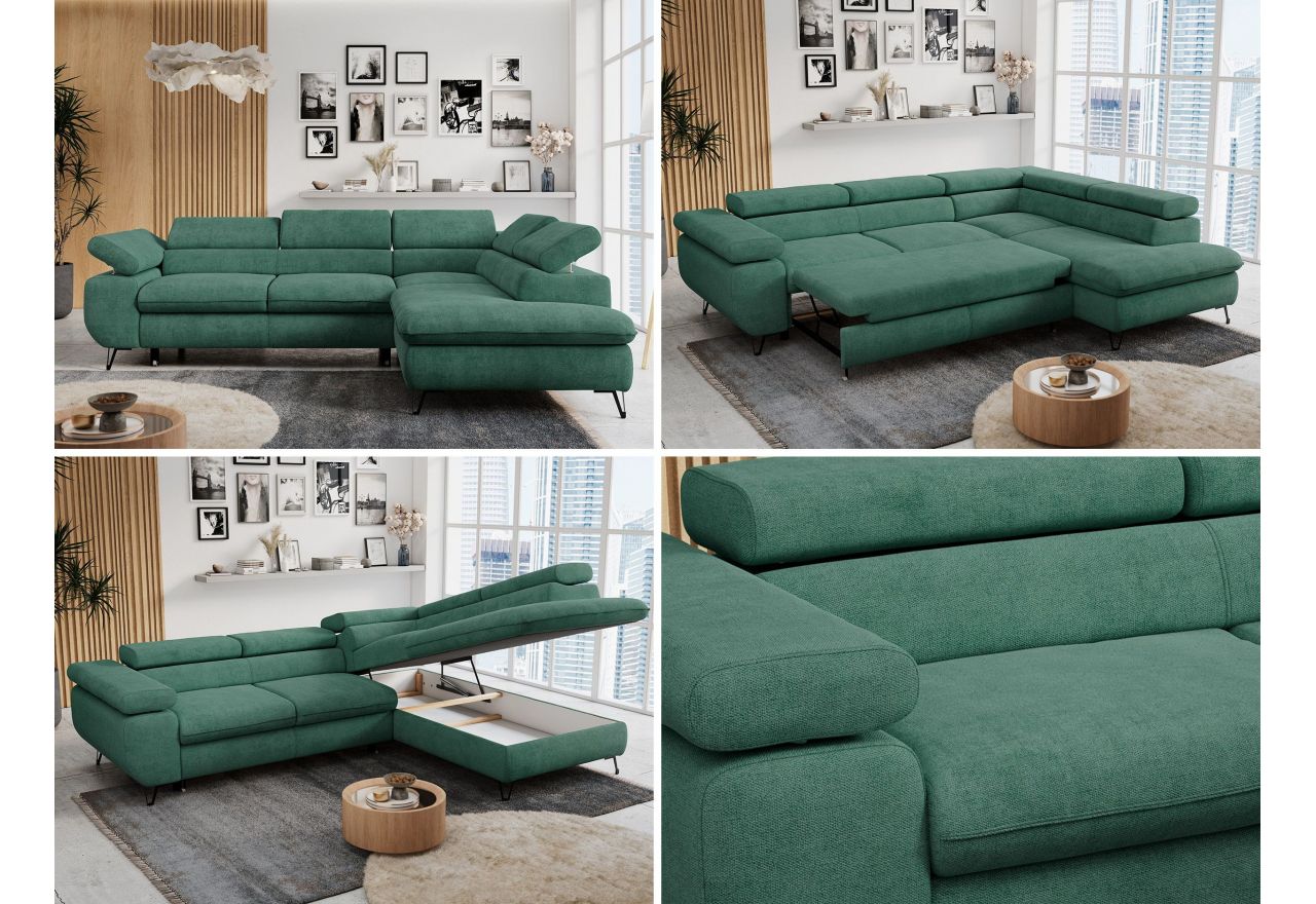 Narożnik PETER L - strona lewa - ciemnozielony, struktura