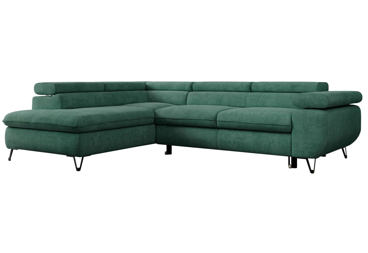 Narożnik PETER L - strona lewa - ciemnozielony, struktura