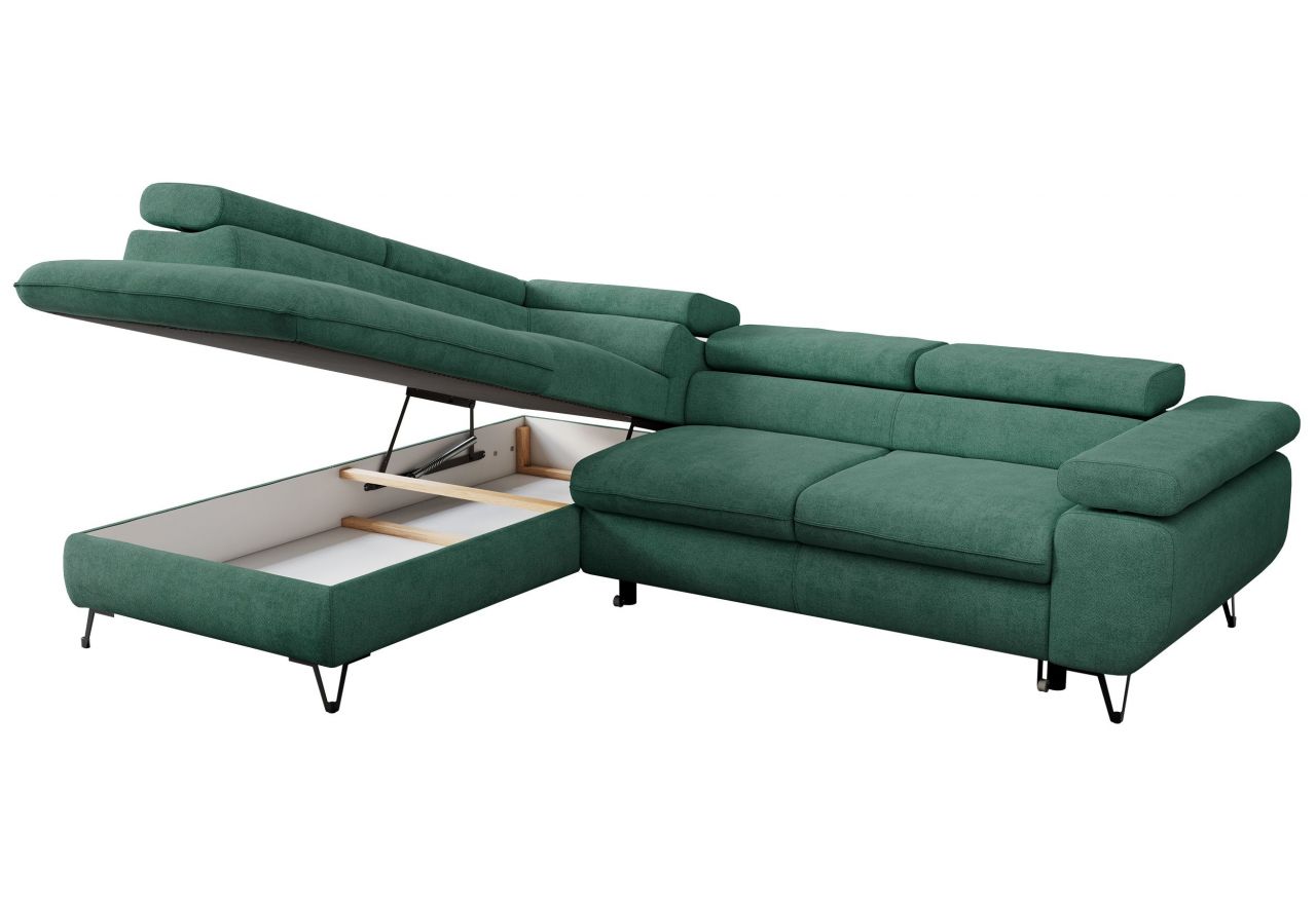 Narożnik PETER L - strona lewa - ciemnozielony, struktura