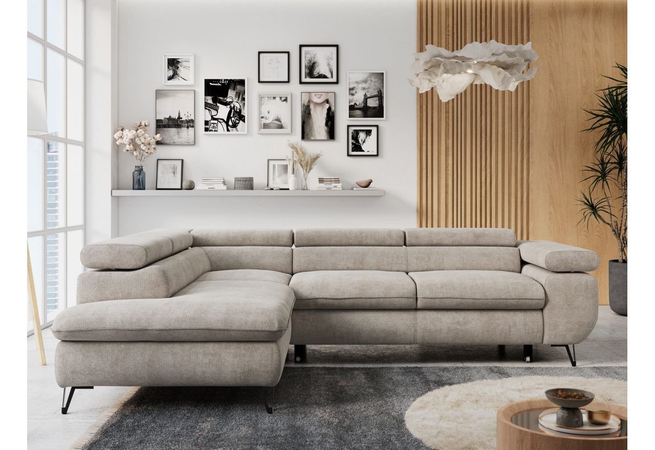 Narożnik PETER L - strona lewa - beżowy, struktura